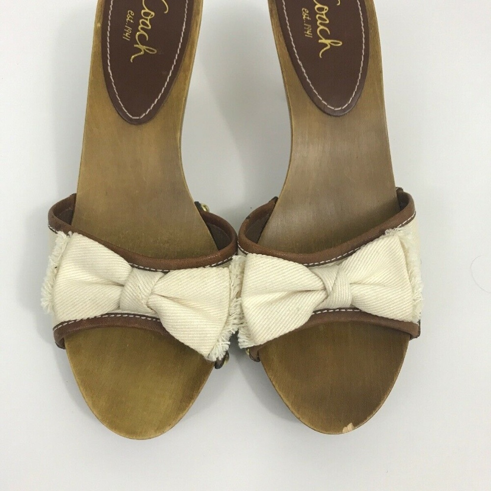 Coach Womens Wooden Athena White Slip On Sandal